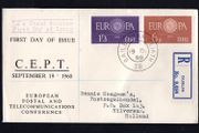1960 Ireland Europa (CEPT) Commemorative Stamps Illustrated addressed (to Holland) First Day Cover (FDC) with Baile Atha Cliath (Dublin) cancel with Dublin No 9496 registered label