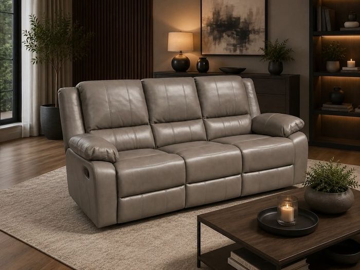 New 3+2 Or 3+1+1 Leather Recliner In Grey And Black