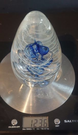 Fabulous Vintage Retro Large Art Glass Hand-Blown Teardrop Ovoid-Shaped  Paperweight with a Stunning Intricate Pattern in Blue, Clear and Opaque White Glass