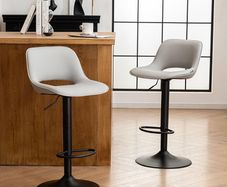 Bar Stools Set of 2 Modern Breakfast Barstools, Adjustable Swivel Counter Height Bar Chairs Faux Leather Upholstered Counter Stools with Hollow Back for Kitchen Island, Grey