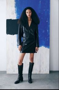 Faux leather cropped suit set