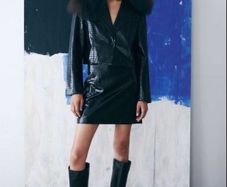 Faux leather cropped suit set
