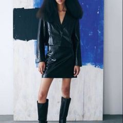 Faux leather cropped suit set