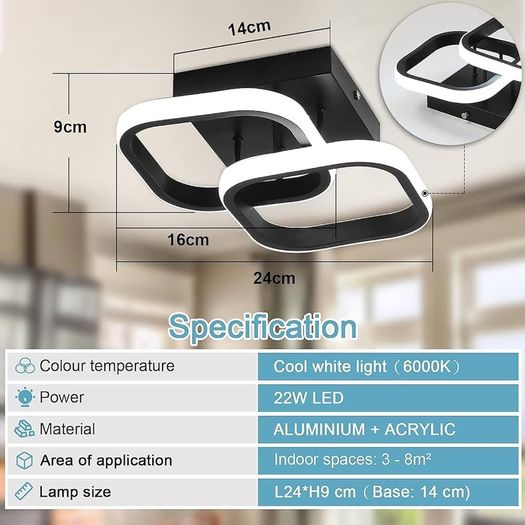NEW SALE | Ceiling Light Modern 22W LED Cool White 6000K Acrylic Square Ceiling Lamp for Hallway Office Bedroom Kitchen Living Room Bedroom Ceiling Lights