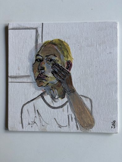 Original Portrait 20cm Square on board Bookcase Styling Art