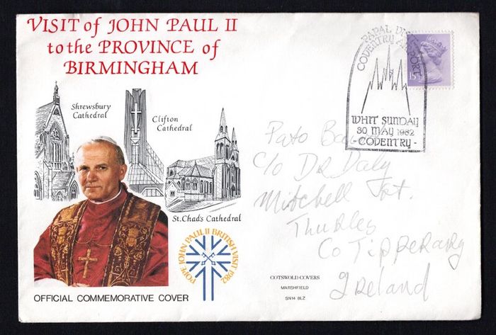 1982 Great Britain Cover Commemorating Visit of John Paul II to the Province of Birmingham tying 15 1/2p Machin definitive on 30 the May 1982