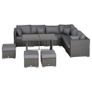 MASSIVE SUMMER SALE 10PCs Garden Rattan Corner Dining Sofa Set 9-Seater Patio Furniture Set Glass Table Stools w/ Cushions & Pillow Image 6
