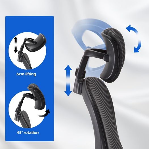 Adjustable headrest office chair, high-back ergonomic computer swivel seat with lumbar support, height adjustment, 360 rotation, tilt function, and 90 flip-up armrests for home office