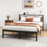 5ft King Metal Platform Bed Frame with Wooden Storage Shelf Image 4