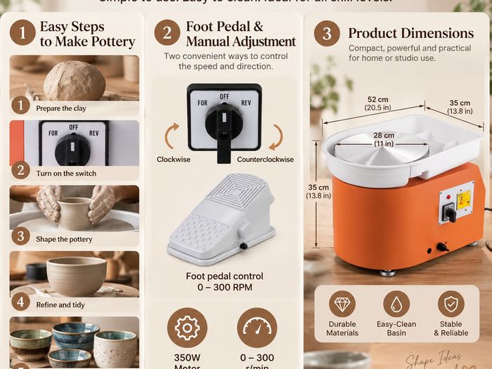 350W Electric Pottery Wheel with Foot Pedal & 16-Piece Tool Kit