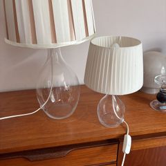 2 for the price of 1 - Free  Smaller same style lamp - IKEA Bran Handmade Glass Table Lamp with Pleated Drum Shade - Off White and Pink