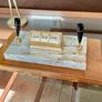 Tabletop Perpetual Calendar with Two Penholders on Marble Onyx Stand on teak Coloured Wooden Base Image 5