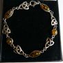 Vintage 925 Sterling Silver Genuine Amber Stone Celtic Trinity Knot Triquetra Triskelion Trikele Bracelet length 7,5" - 8,7g Image 3