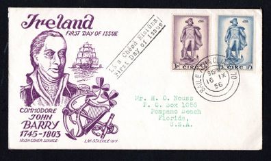 1956 Ireland Commemorating The unveiling of a Statute to Commodore John Barry , Founder of the US Navy Commemorative Stamps Illustrated Staehle First Day Cover (FDC)