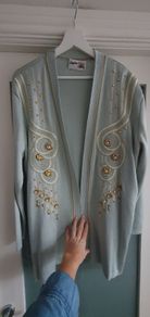 VINTAGE Stephen mint and gold cardigan Sz 16