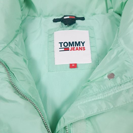 Tommy Jeans Mint Green Seafoam Cropped Convertible Puffer Jacket Size M
