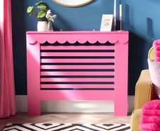 Medium Radiator Cover, Modern Slatted Front MDF Cabinet Heater Cover with Scallop Edge Top Shelf Radiator Covers for Living Room Bedroom Hallway, Hot Pink - 102 x 19 x 82cm