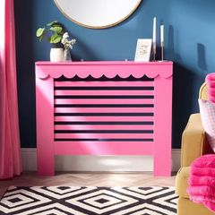Medium Radiator Cover, Modern Slatted Front MDF Cabinet Heater Cover with Scallop Edge Top Shelf Radiator Covers for Living Room Bedroom Hallway, Hot Pink - 102 x 19 x 82cm