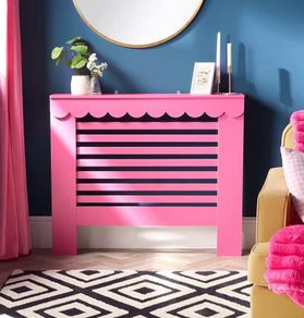 Medium Radiator Cover, Modern Slatted Front MDF Cabinet Heater Cover with Scallop Edge Top Shelf Radiator Covers for Living Room Bedroom Hallway, Hot Pink - 102 x 19 x 82cm