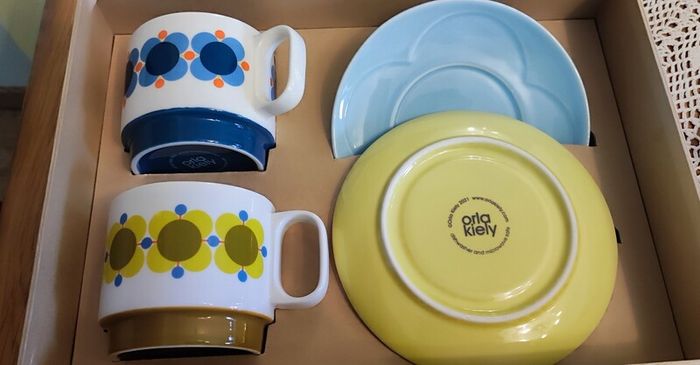 Orla Kelly Atomic Flower set of 2 Cappuccino Tea Cup& Saucers Set