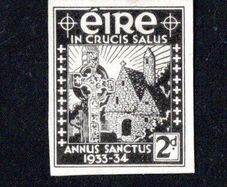 1933 Ireland 2d Holy Year photo essay of unaccepted design for Holy Year stamps with Cross of Cong and Cormac's Chapel