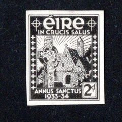 1933 Ireland 2d Holy Year photo essay of unaccepted design for Holy Year stamps with Cross of Cong and Cormac's Chapel