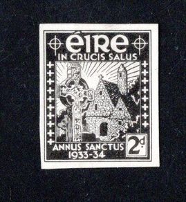 1933 Ireland 2d Holy Year photo essay of unaccepted design for Holy Year stamps with Cross of Cong and Cormac's Chapel