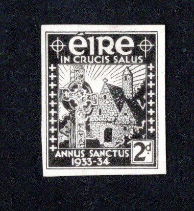 1933 Ireland 2d Holy Year photo essay of unaccepted design for Holy Year stamps with Cross of Cong and Cormac's Chapel