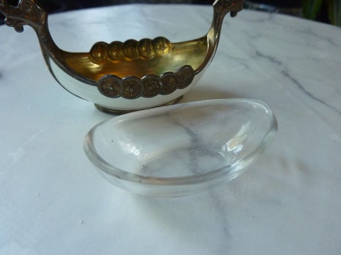 Theodor Olsens Eftf Norway Sterling Enamel Viking Ship Salt Cellar with NM Thune Enamelled Silver Spoon