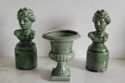 Vintage glazed busts &amp; urn trio