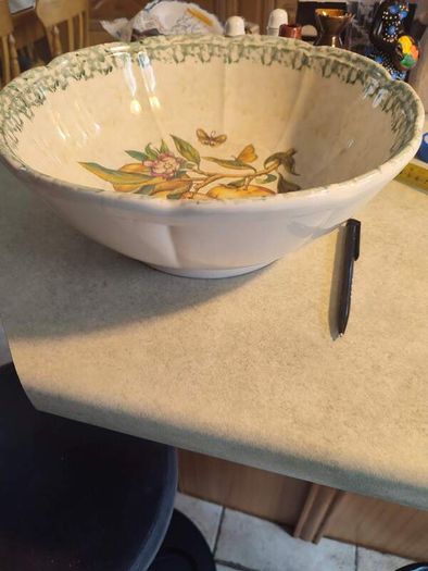 70s Ceramica Due Torri Handpainted Fruit & Floral Pasta Bowl_Sponge-wear_Salad Bowl_Serving Bowl_Italy_Kitchen Decor