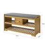 Bamboo Shoe Storage Bench with Cushion Seat Drawer and Shelves Entryway Bench Image 4