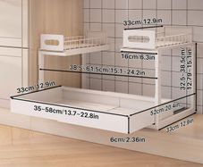 Under Sink Metal Shelf 2 Tier Height Adjustable Kitchen Organizer  White