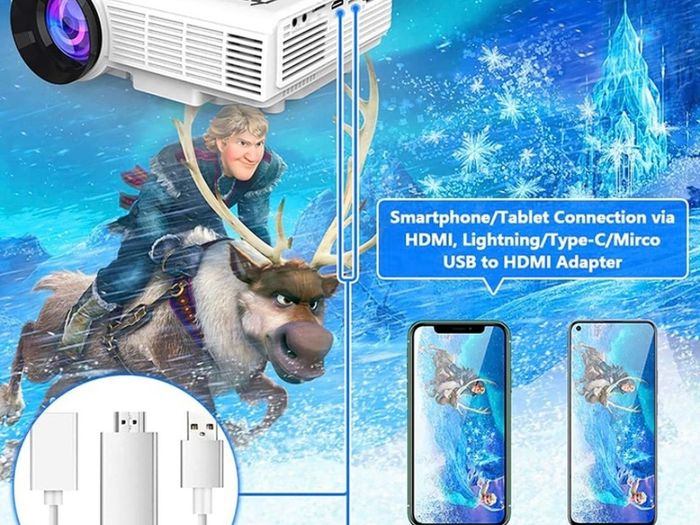 Projector with Projection Screen 1080P Full HD Supported, Upgraded 6500 Lux Video Projector Compatible with TV Stick PS4 HDMI USB AV (FREE POSTAGE)