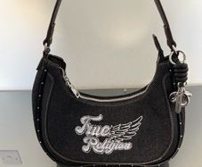 True Religion Crystal Wing Denim Hobo HandBag Black