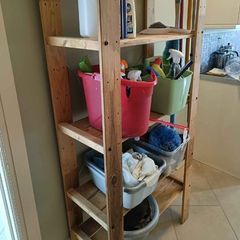 Wooden shelves, bins