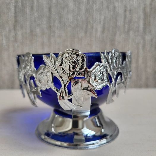 Cobalt blue glass & chrome dish