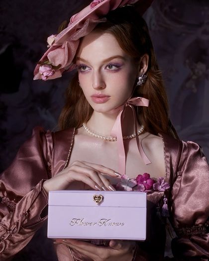 Flower Knows Violet Strawberry Rococo Collection Faux Leather Pearl Storage Box