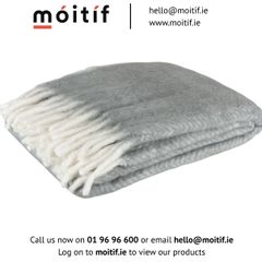 Plaid Wool Throw - Grey/White
