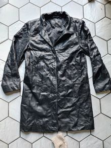 Vintage long leather jacket coat black Size 12 halloween party costume