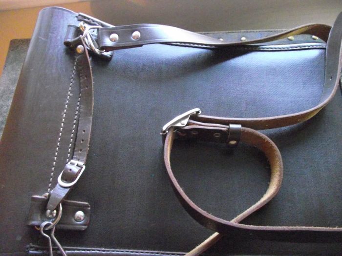 1970s Soviet Military Army Officer's Leather Sam Browne Belt with Field Bag Map-case