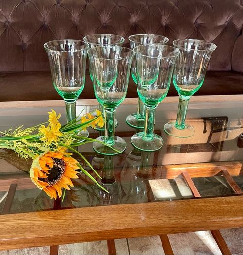 Tall Vintage Artisan Green Wine Water Glasses Sweden 1990s