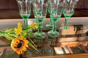 Tall Vintage Artisan Green Wine Water Glasses Sweden 1990s