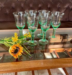 Tall Vintage Artisan Green Wine Water Glasses Sweden 1990s