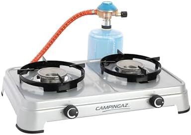 Camping Cook CV Gas Stove, 2-Burner, Camping Stove, Operation with Gas Cartridge, Portable Gas Stove with 3600 W, Cartridge Stove with 2 Infinitely Adjustable Hotplates