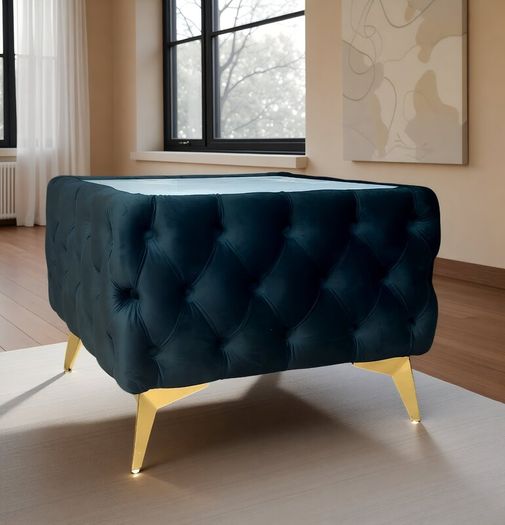 Chesterfield Velvet Square Coffee Table with temp Glass 63x63x45cm