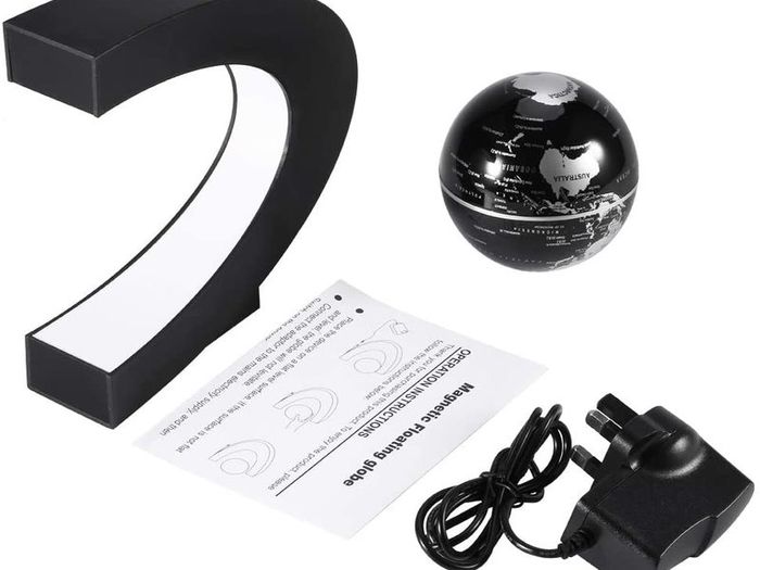 Levitating Globe, C Shape Floating Globe With LED Lights Magnetic Field Levitation World Map Globe Gravity Educational Gift Home Office Desk Decoration (Black)