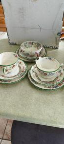 3 Set of bon chaina 2 set Set of Trio Antique (1913) Copeland Spode -Chinese Rose- Cup, Saucer and side plate 20.00E.each ,the thired one Copeland Spode -Chinese Rose-  Saucer and side plate with Suop bowl Royal Cauldon -Victoria- 1930 20.00E.