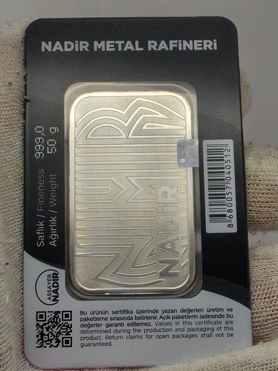 NMR Nadir Metal Rafineri 50 Grams .999 Fine Silver Bar Sealed