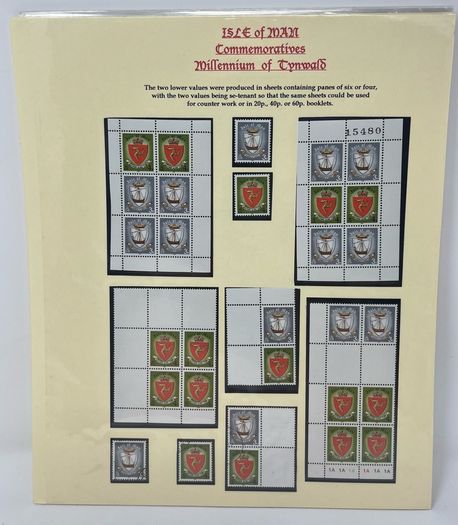24 Beautifully written up Isle of Man display pages with lots of postcards and stamps. Maps, IOM TT and Manx cat noted